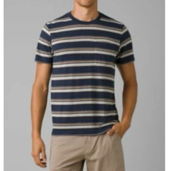 NWT Prana Men’s Cardiff SS Pocket T-Shirt Sz XXL Nautical Stripe - Picture 1 of 9